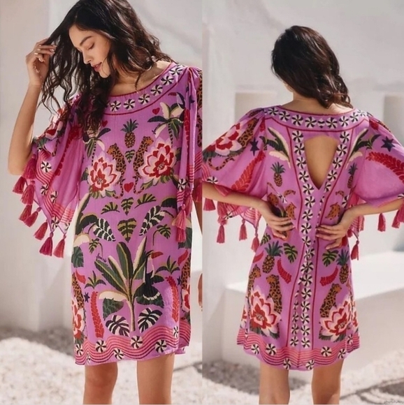 New Farm Rio Pink Leopard Forest Swim Beach Pool Cover-Up Dress Medium NWT - Picture 1 of 14
